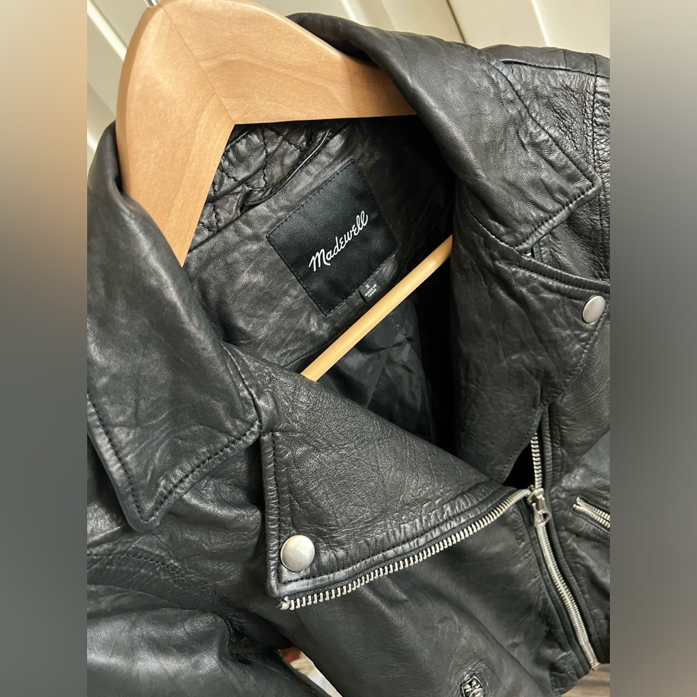 The Washed Leather Motorcycle Jacket, lightly worn. Condition like new. - Picture 7 of 11